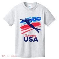 Swimming Support Team Flag Usa Pool Swimmer American Kids T-Shirt thumb 0