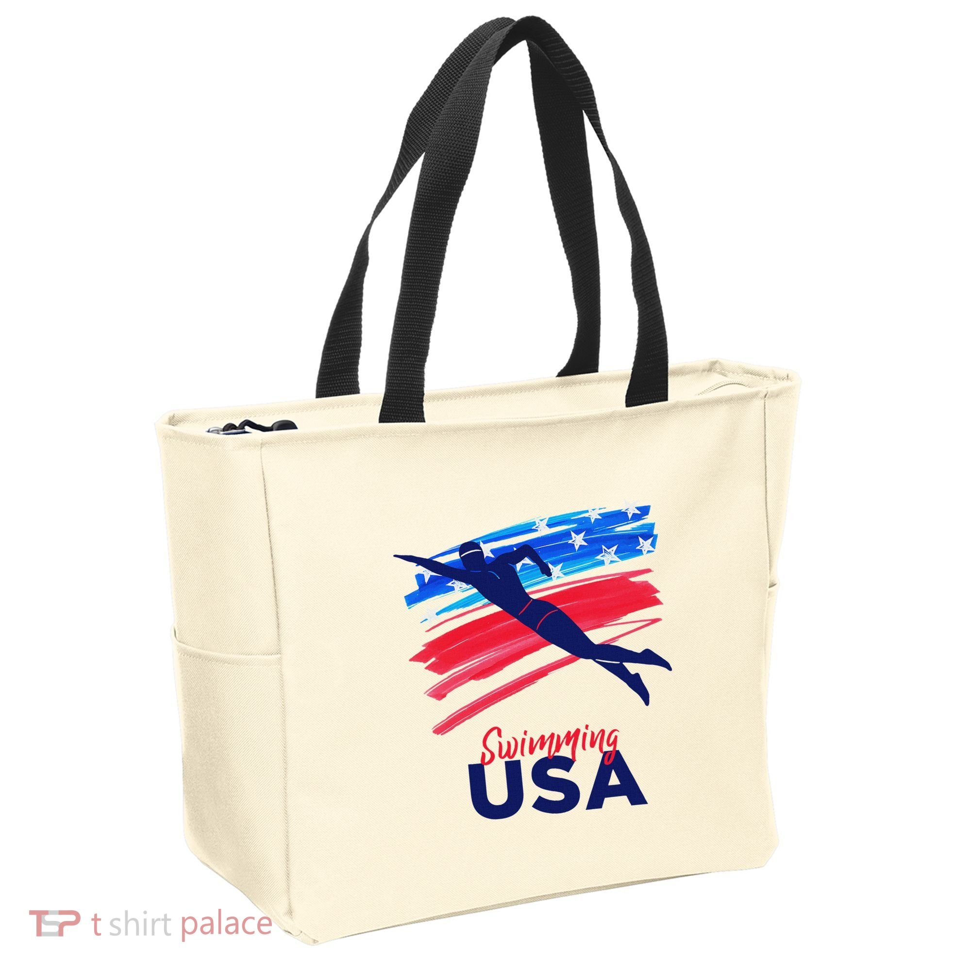 Swimming Support Team Flag Usa Pool Swimmer American Tote Bag
