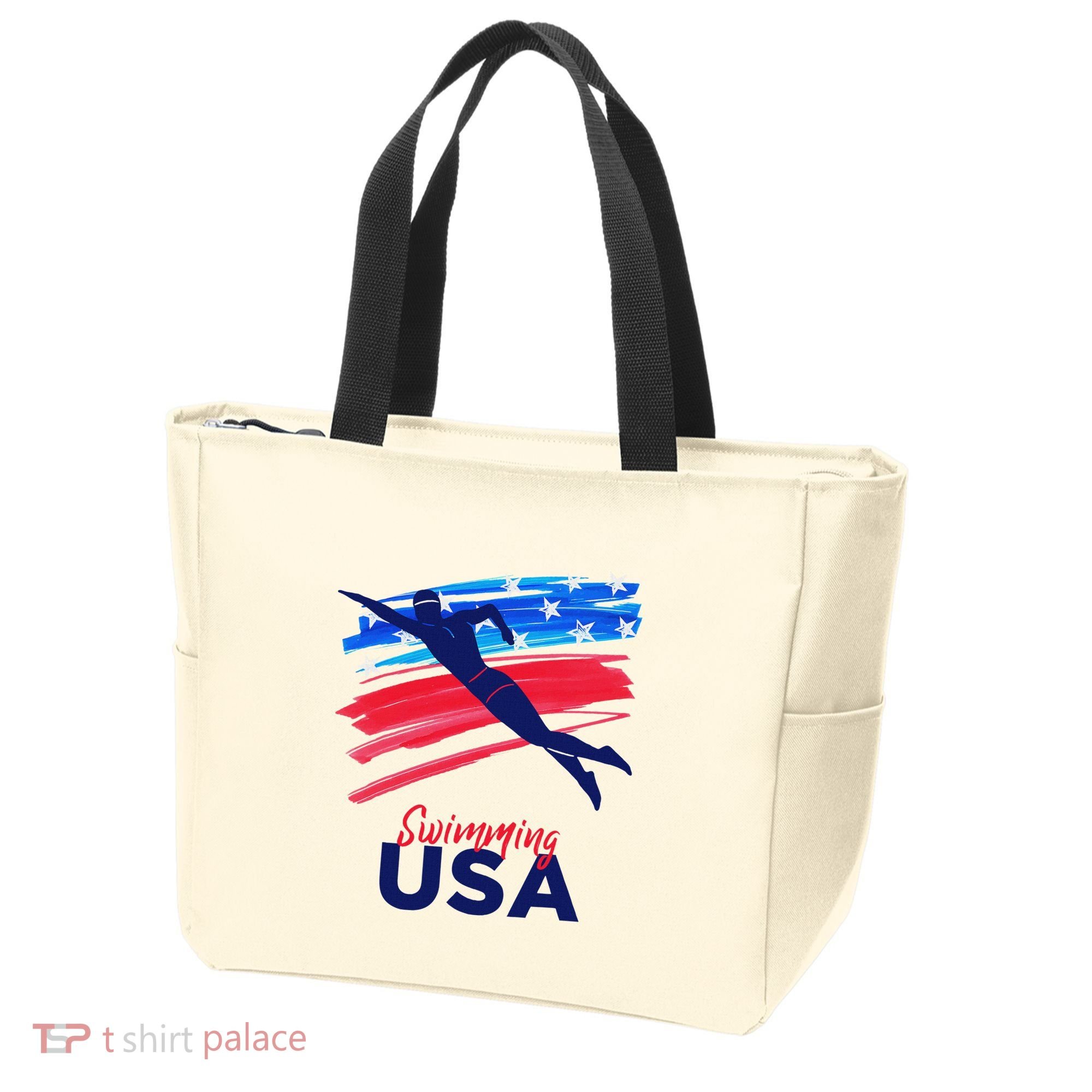 Swimming Support Team Flag Usa Pool Swimmer American Tote Bag