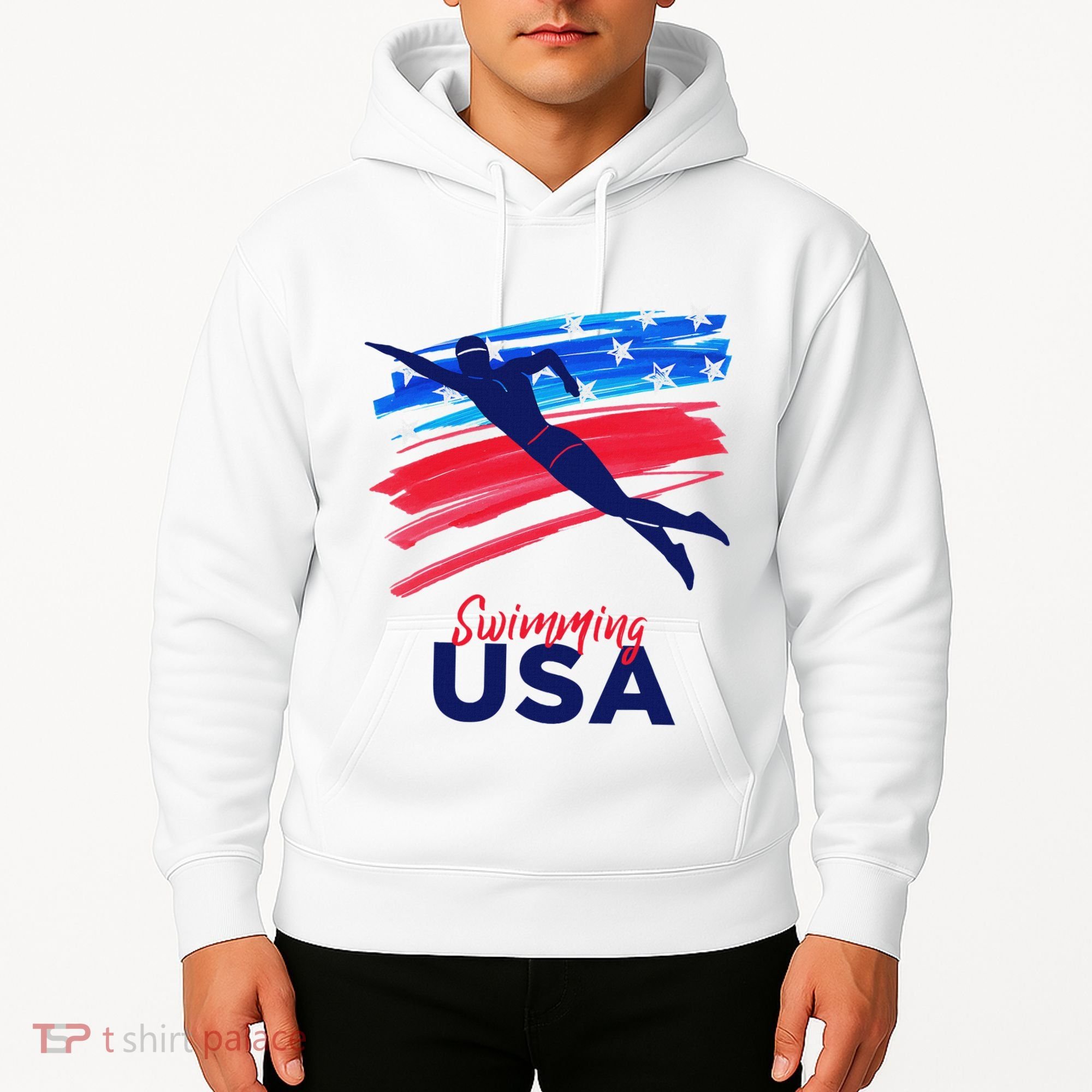 Swimming Support Team Flag Usa Pool Swimmer American Hoodie