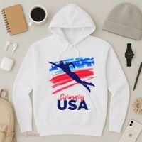Swimming Support Team Flag Usa Pool Swimmer American Hoodie thumb 3