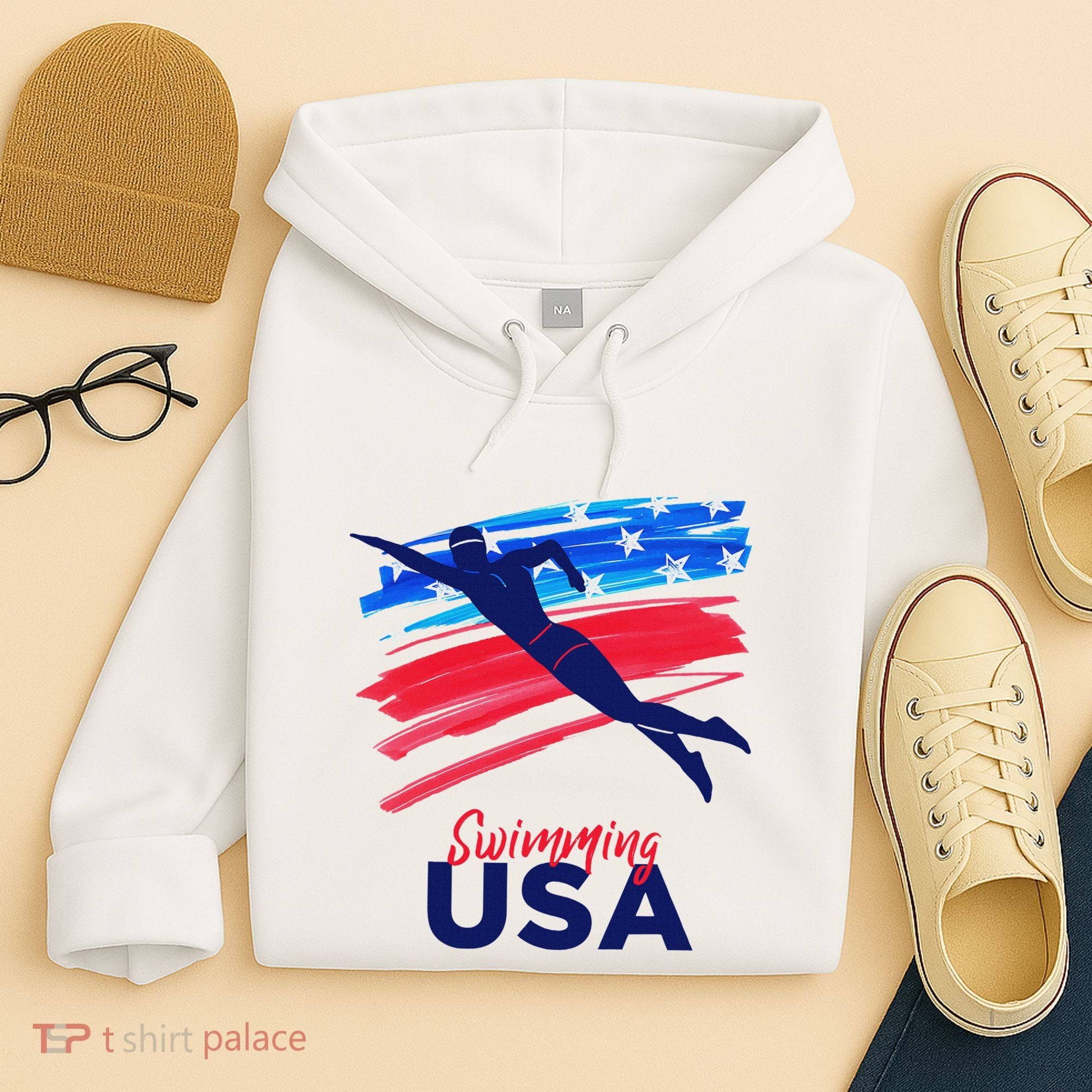 Swimming Support Team Flag Usa Pool Swimmer American Hoodie