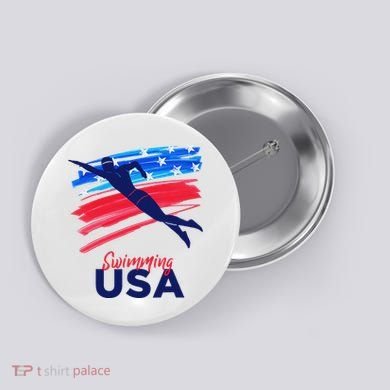 Swimming Support Team Flag Usa Pool Swimmer American Button