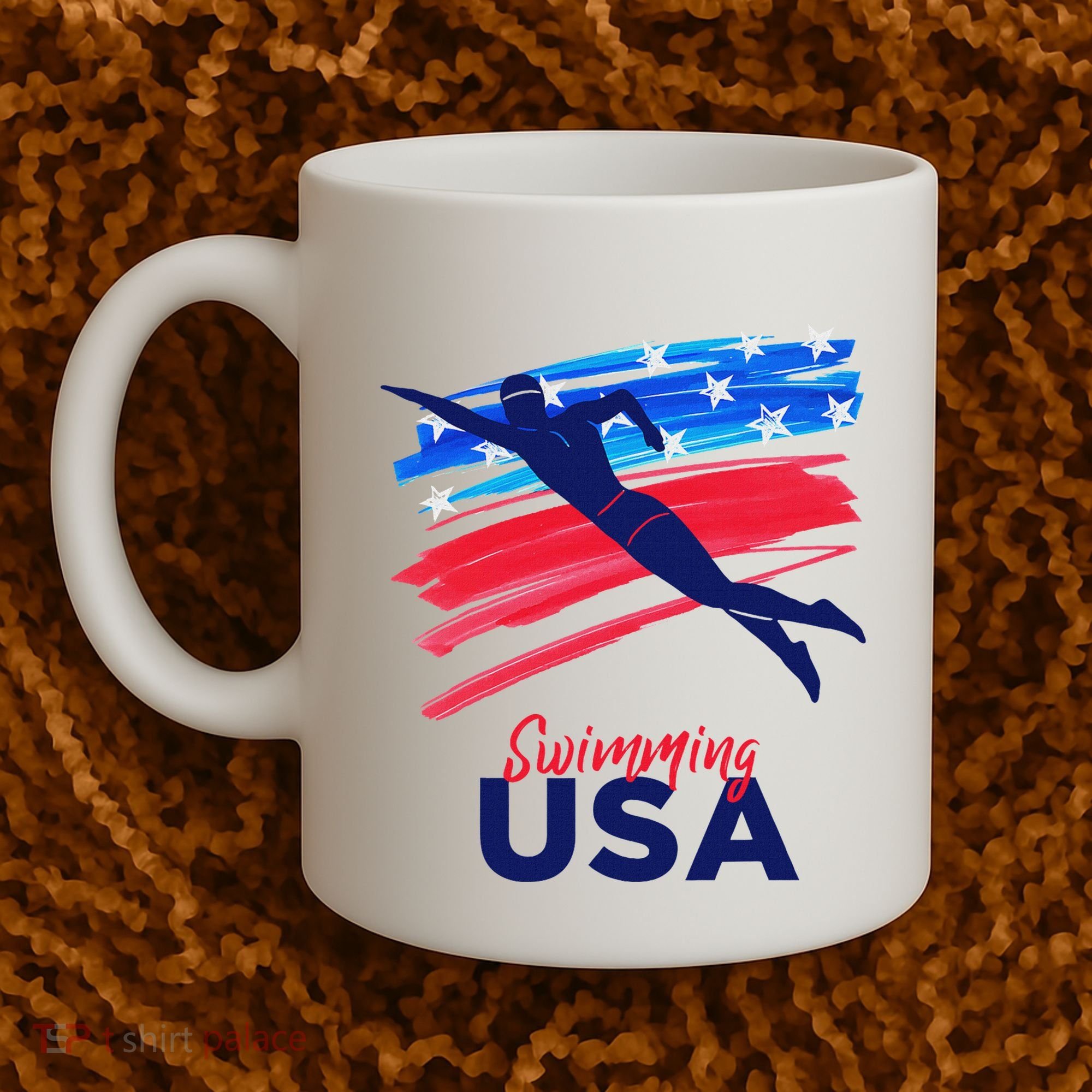 Swimming Support Team Flag Usa Pool Swimmer American Coffee Mug