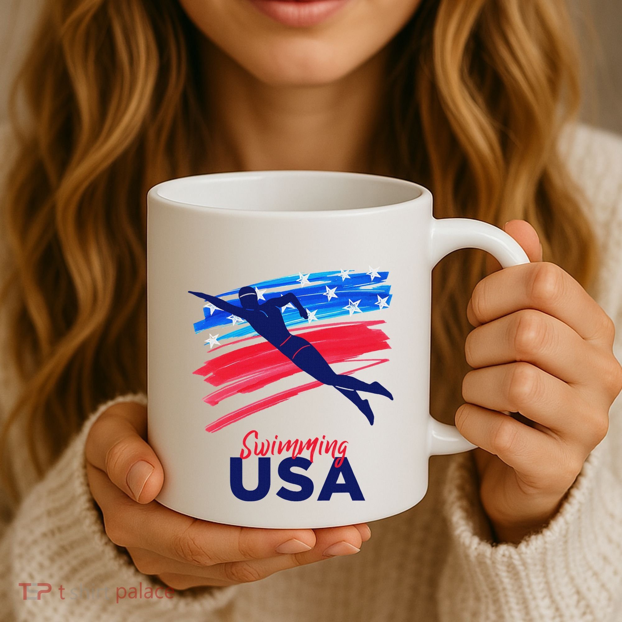 Swimming Support Team Flag Usa Pool Swimmer American Coffee Mug