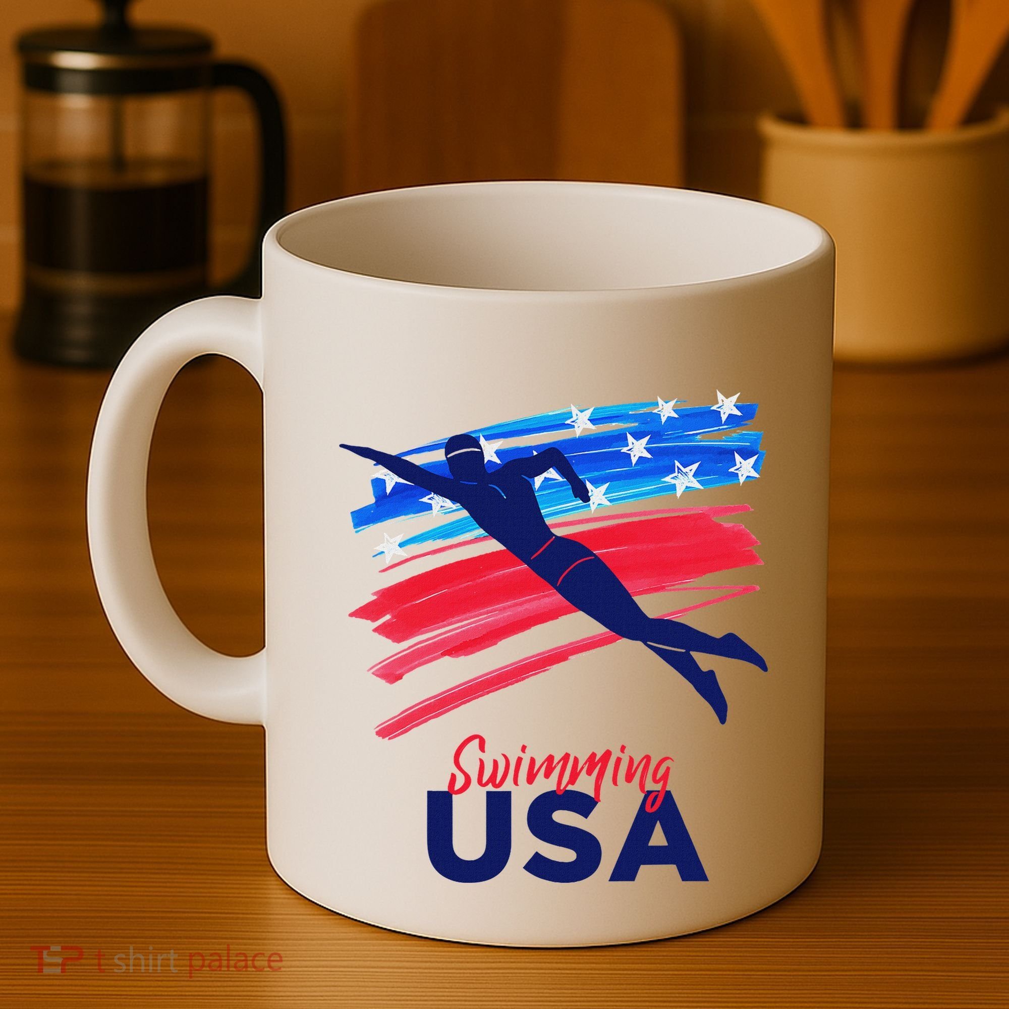 Swimming Support Team Flag Usa Pool Swimmer American Coffee Mug