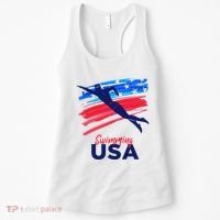 Swimming Support Team Flag Usa Pool Swimmer American Women's Tank Top thumb 0