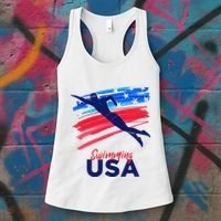 Swimming Support Team Flag Usa Pool Swimmer American Women's Tank Top thumb 3