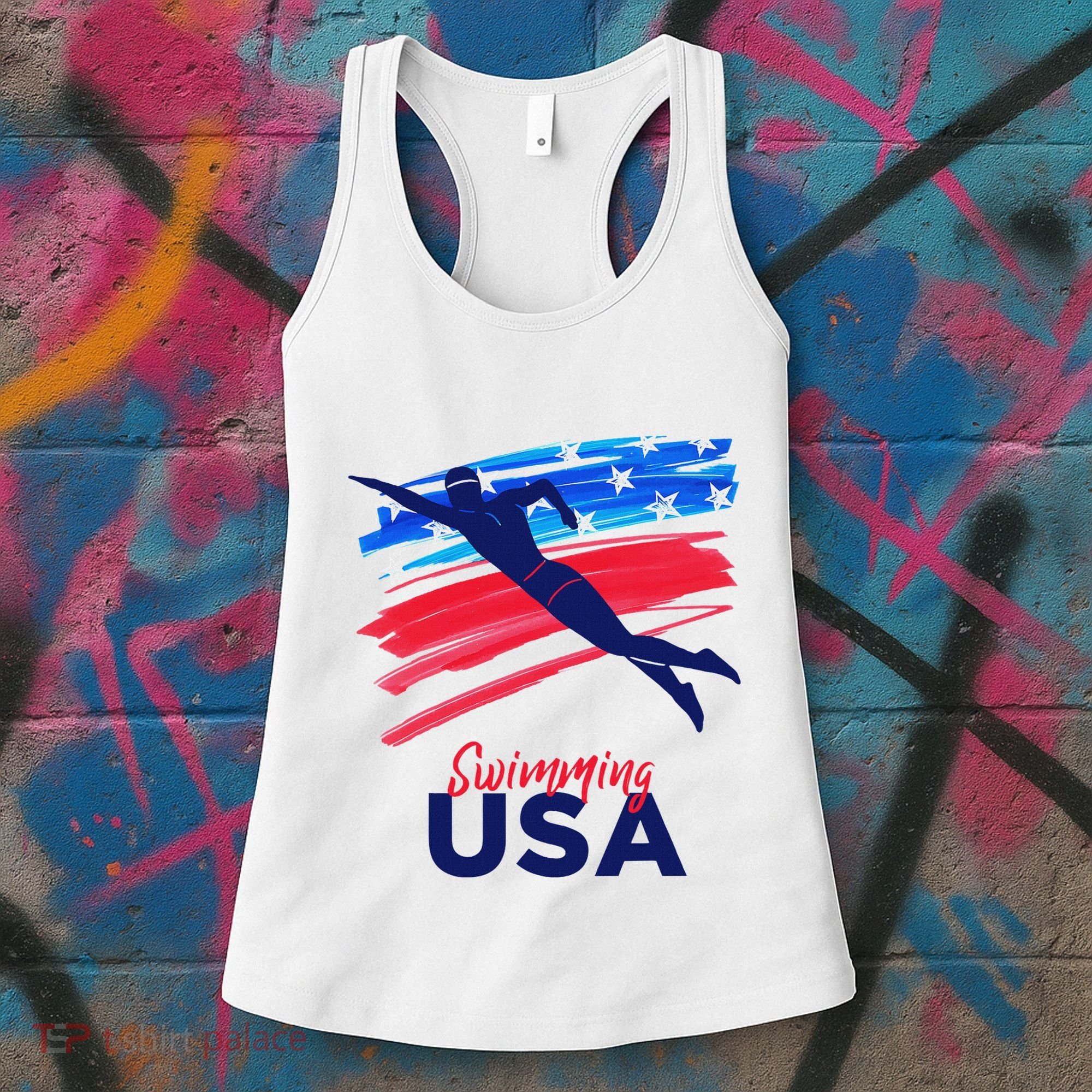 Swimming Support Team Flag Usa Pool Swimmer American Women's Tank Top