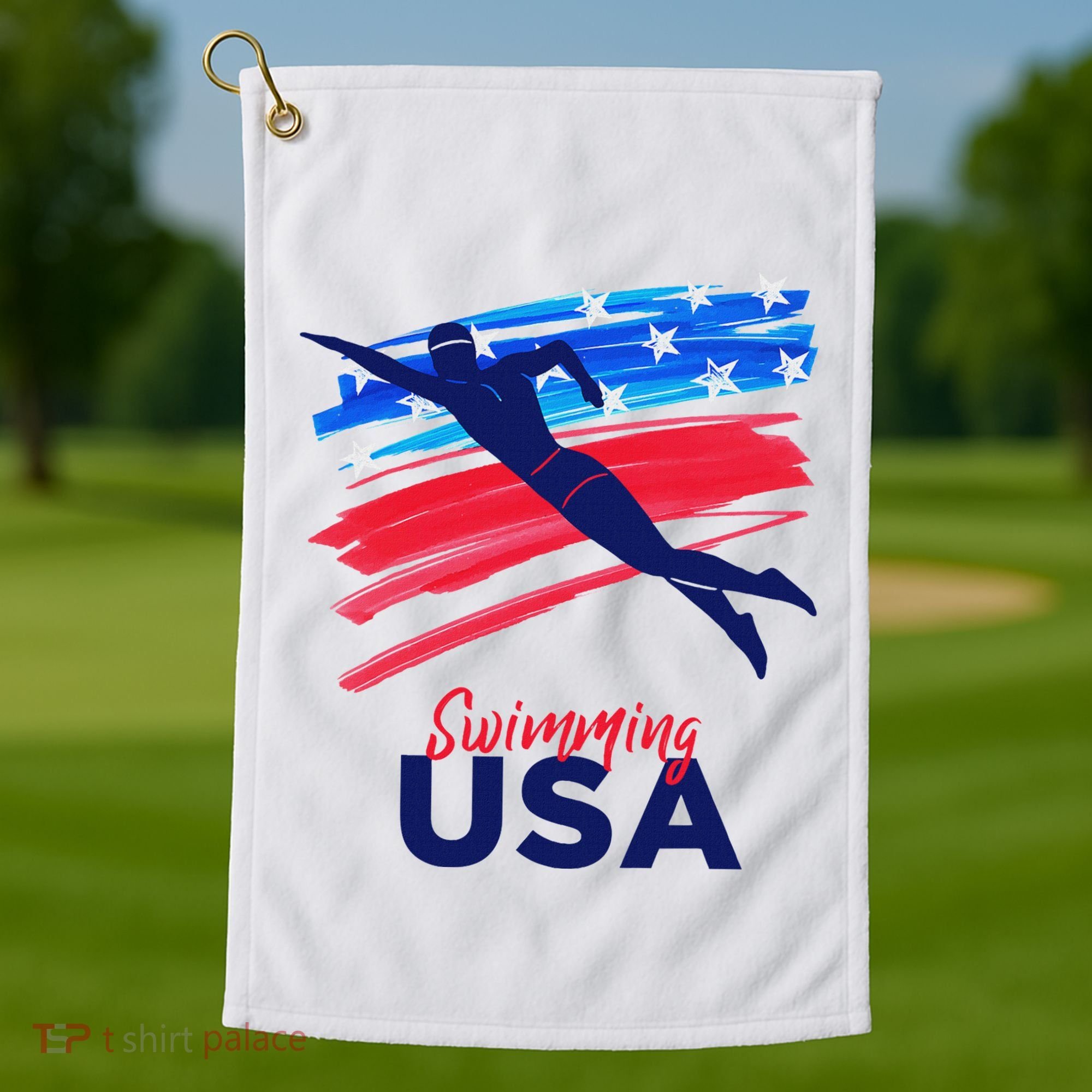 Swimming Support Team Flag Usa Pool Swimmer American Golf Towel