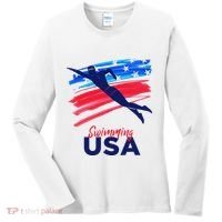 Swimming Support Team Flag Usa Pool Swimmer American Women's Long Sleeve Shirt thumb 0