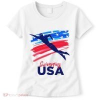 Swimming Support Team Flag Usa Pool Swimmer American Women's T-Shirt thumb 0