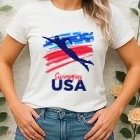 Swimming Support Team Flag Usa Pool Swimmer American Women's T-Shirt thumb 2