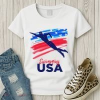 Swimming Support Team Flag Usa Pool Swimmer American Women's T-Shirt thumb 3