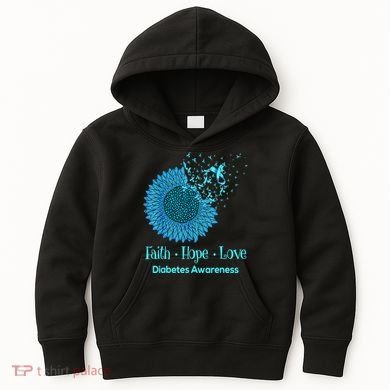 Support Squad Type 1 Diabetes Awareness T1D Blue Ribbon Kids Hoodie