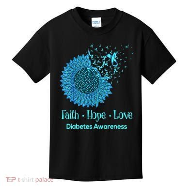 Support Squad Type 1 Diabetes Awareness T1D Blue Ribbon Kids T-Shirt