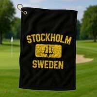 Stockholm Sweden Trident Gym Style Distressed Yellow Golf Towel thumb 1