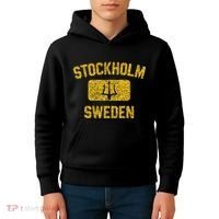 Stockholm Sweden Trident Gym Style Distressed Yellow Kids Hoodie thumb 4