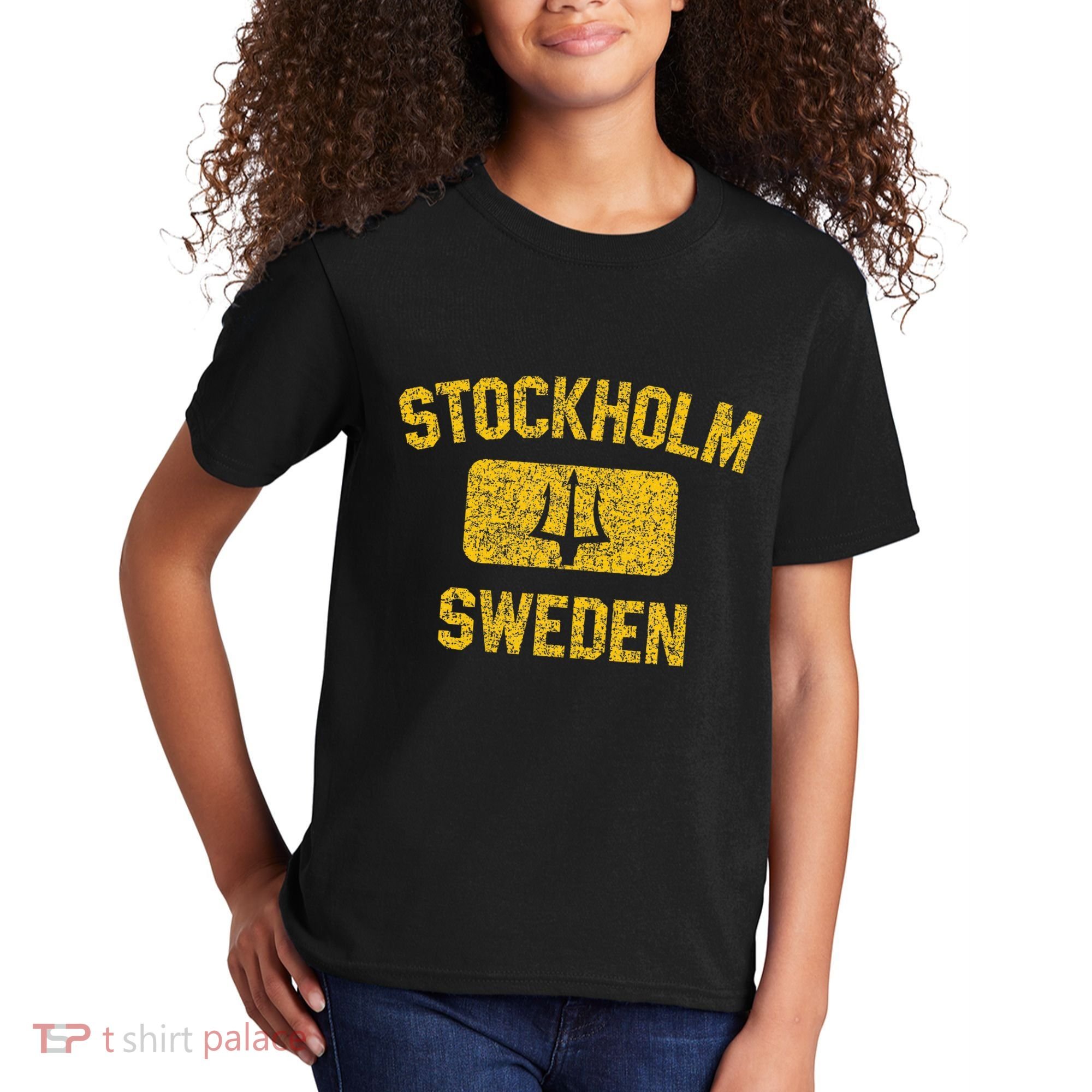 Stockholm Sweden Trident Gym Style Distressed Yellow Kids T-Shirt