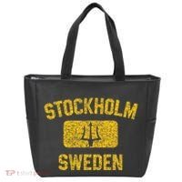 Stockholm Sweden Trident Gym Style Distressed Yellow Tote Bag thumb 0