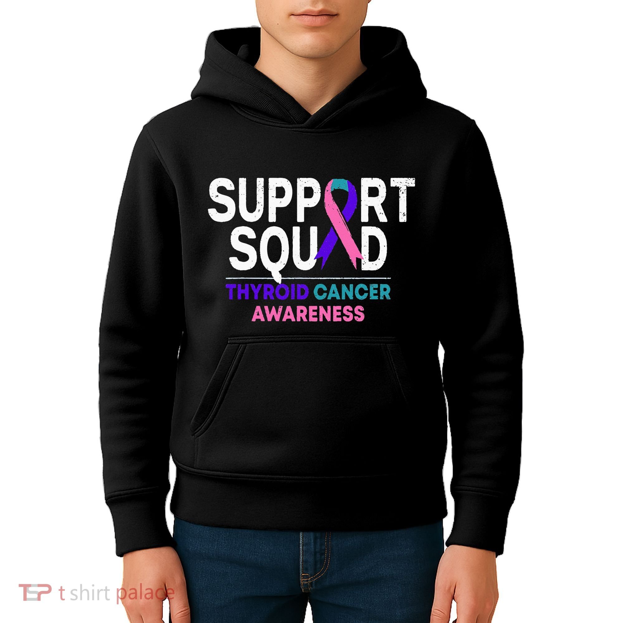 Support Squad Thyroid Cancer Awareness Month Ribbon Family Kids Hoodie