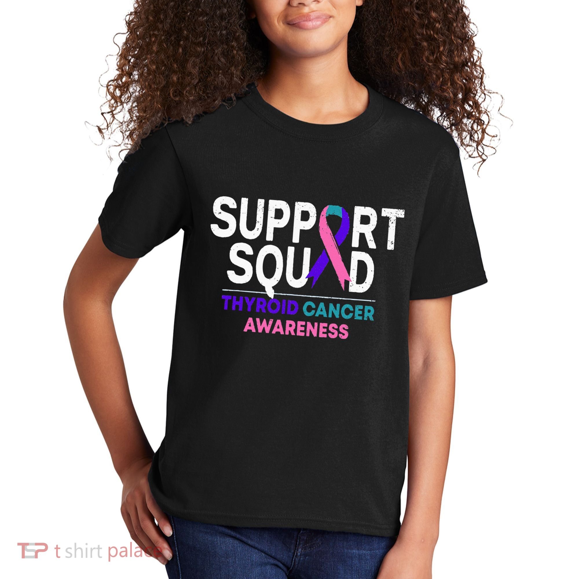 Support Squad Thyroid Cancer Awareness Month Ribbon Family Kids T-Shirt