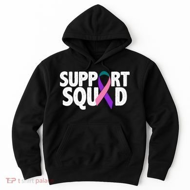 Thyroid Cancer Support Squad Teal Purple Pink Ribbon Hoodie