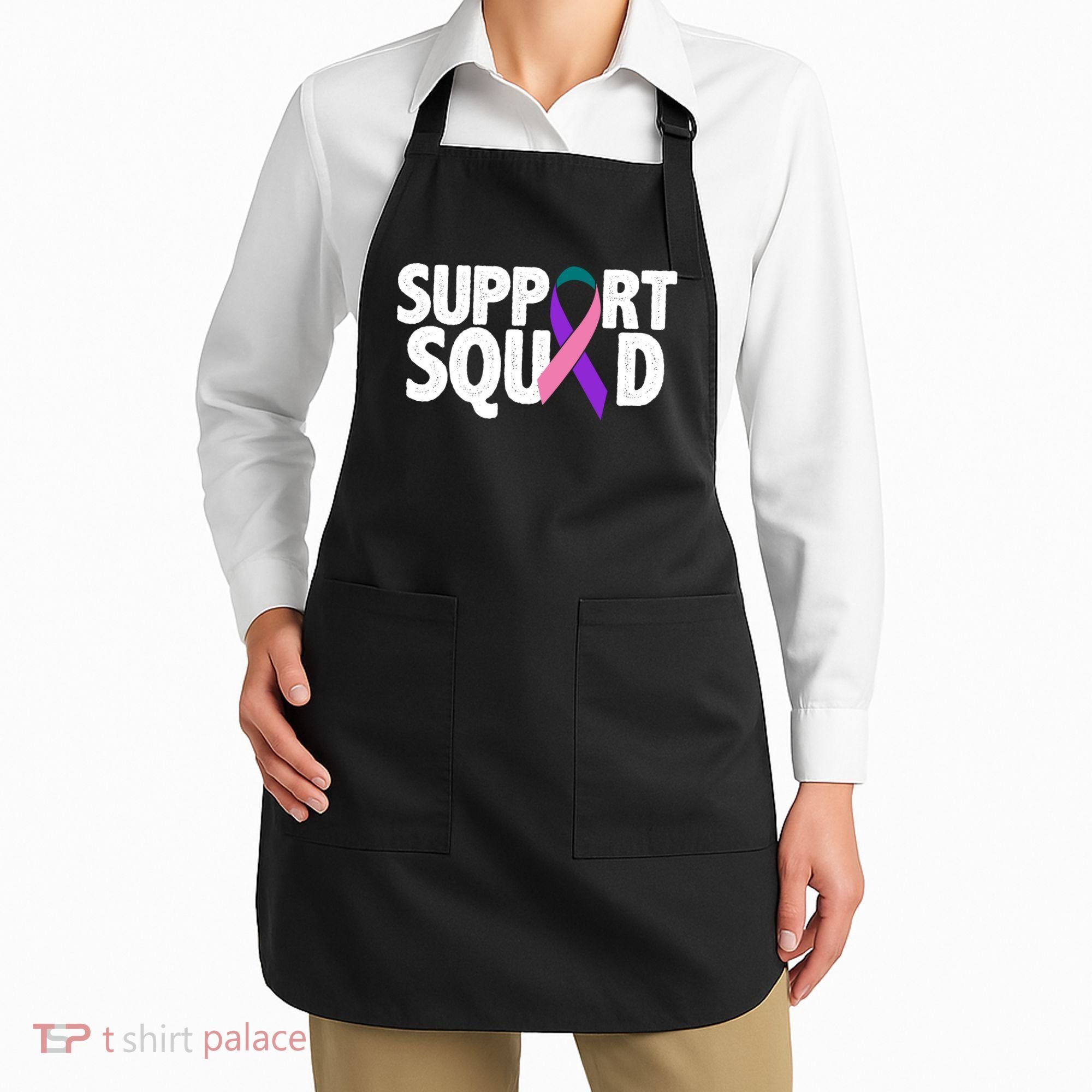 Thyroid Cancer Support Squad Teal Purple Pink Ribbon Apron