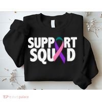 Thyroid Cancer Support Squad Teal Purple Pink Ribbon Sweatshirt thumb 2