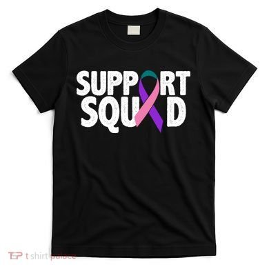 Thyroid Cancer Support Squad Teal Purple Pink Ribbon T-Shirt