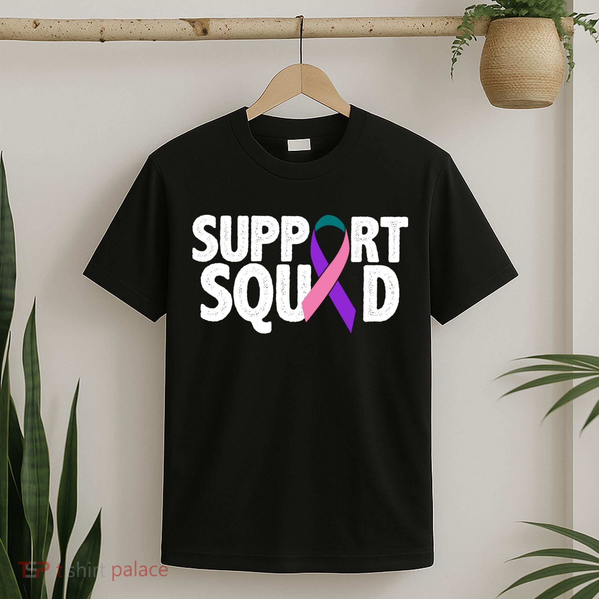 Thyroid Cancer Support Squad Teal Purple Pink Ribbon T-Shirt