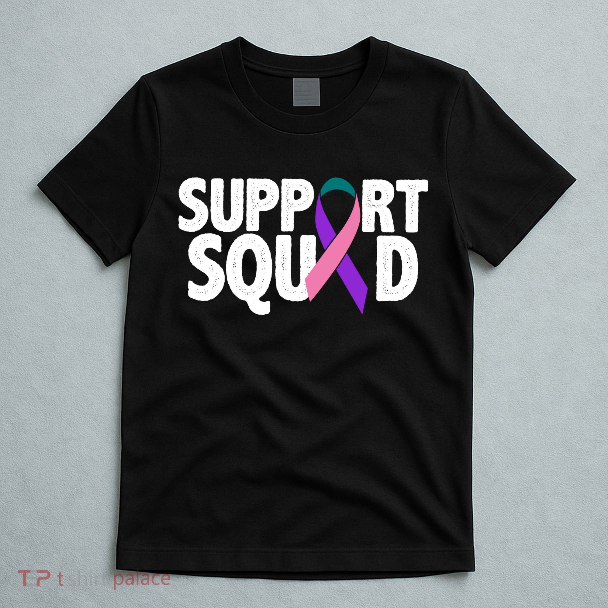 Thyroid Cancer Support Squad Teal Purple Pink Ribbon T-Shirt