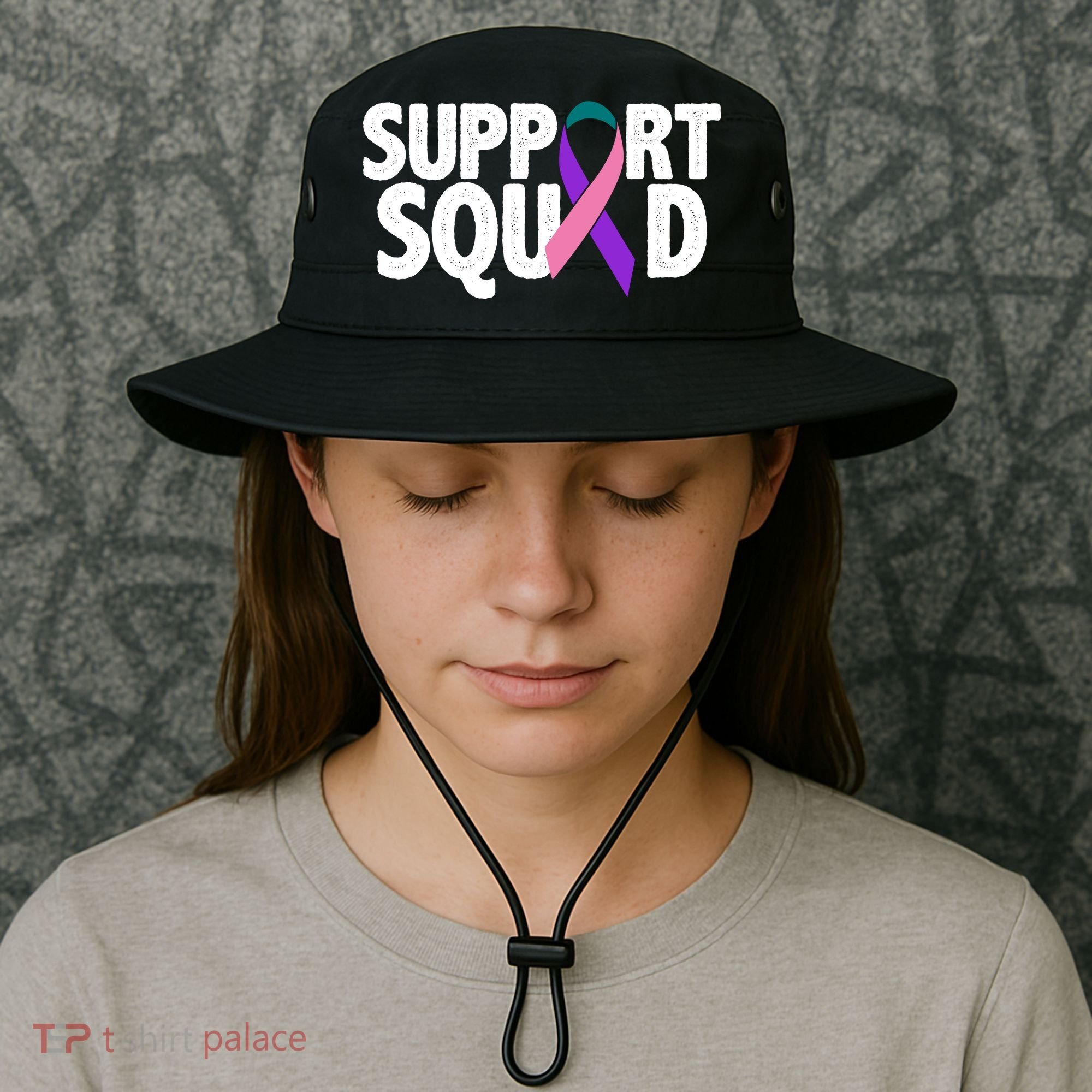 Thyroid Cancer Support Squad Teal Purple Pink Ribbon Bucket Hat