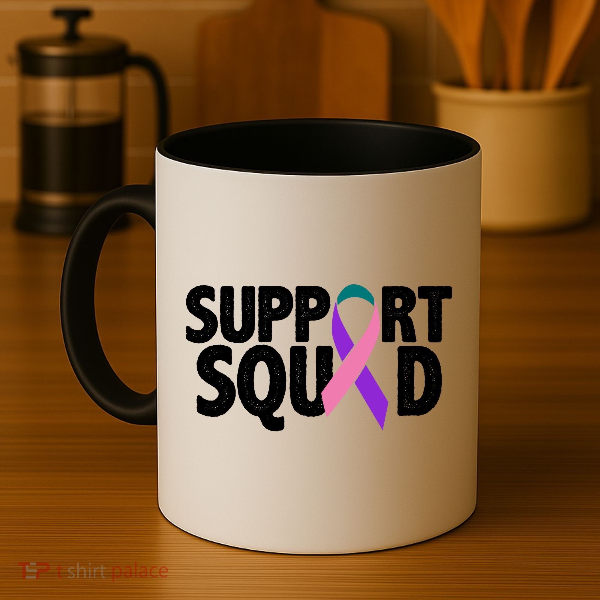 Thyroid Cancer Support Squad Teal Purple Pink Ribbon Coffee Mug