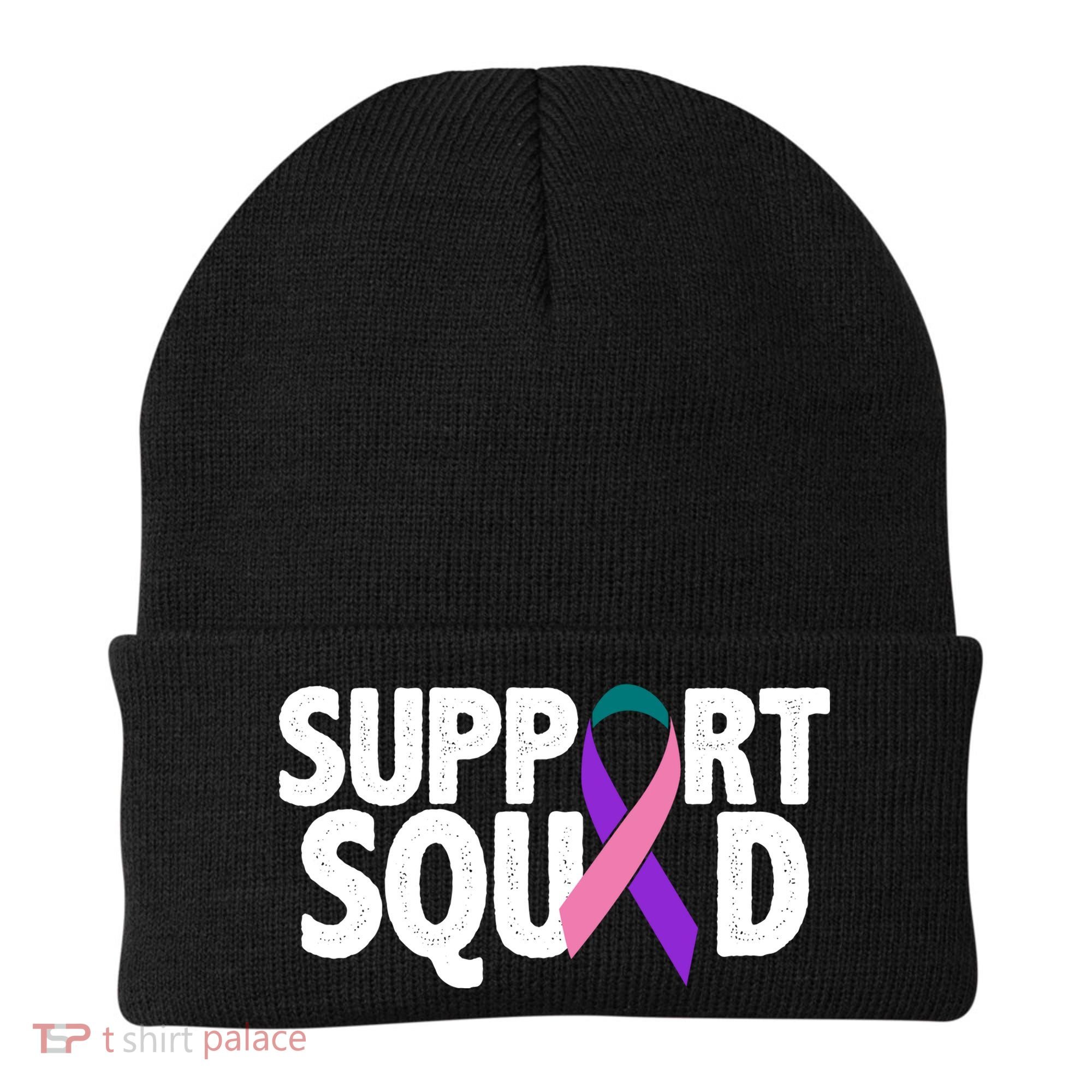 Thyroid Cancer Support Squad Teal Purple Pink Ribbon Beanie