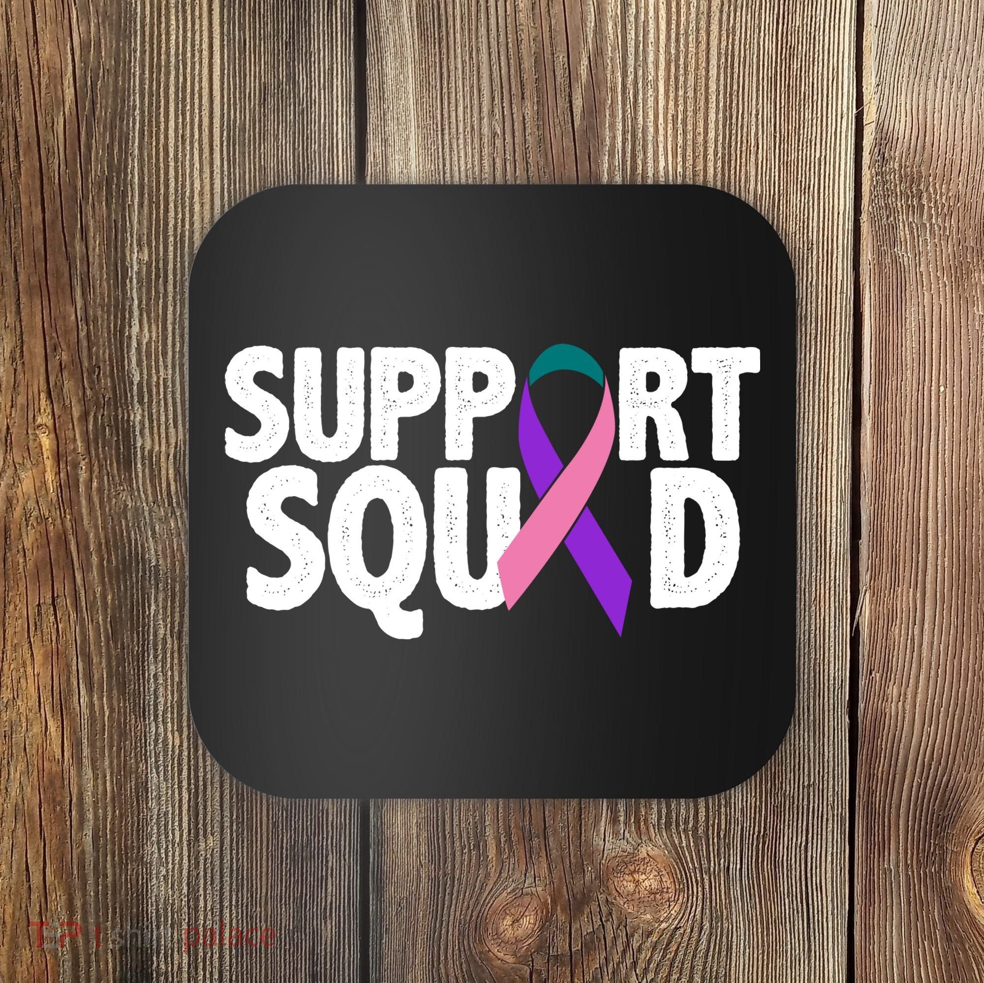 Thyroid Cancer Support Squad Teal Purple Pink Ribbon Coaster