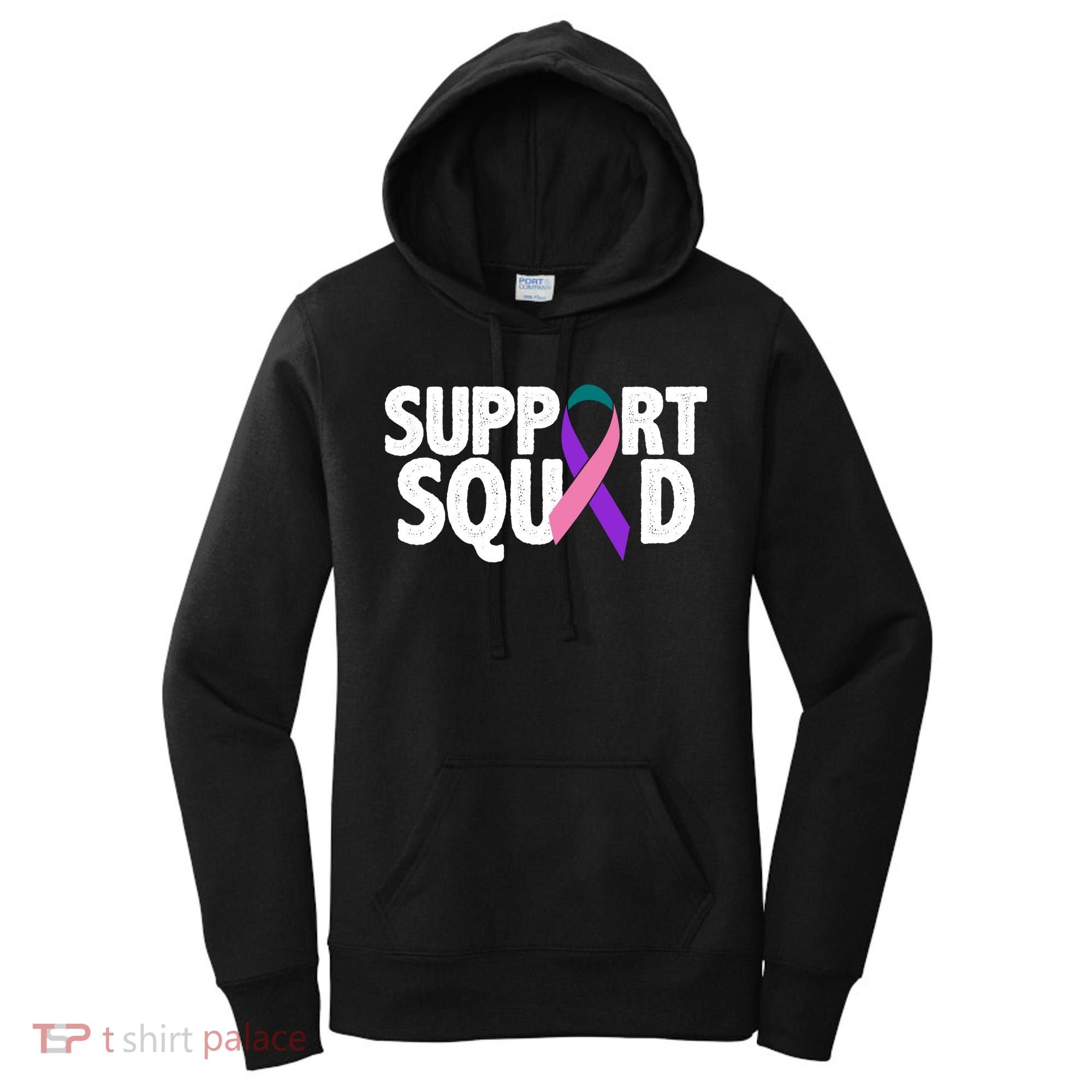 Thyroid Cancer Support Squad Teal Purple Pink Ribbon Women's Hoodie
