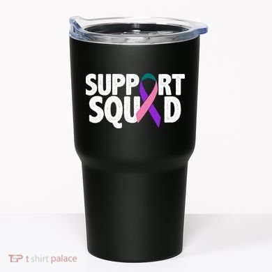 Thyroid Cancer Support Squad Teal Purple Pink Ribbon Tumbler