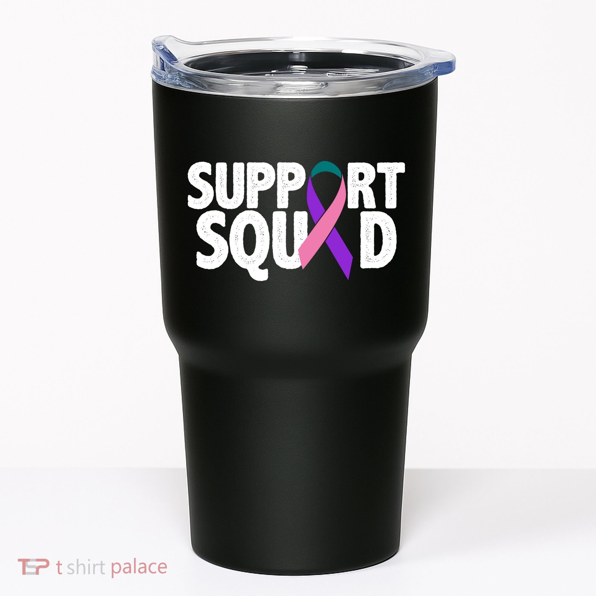 Thyroid Cancer Support Squad Teal Purple Pink Ribbon Tumbler