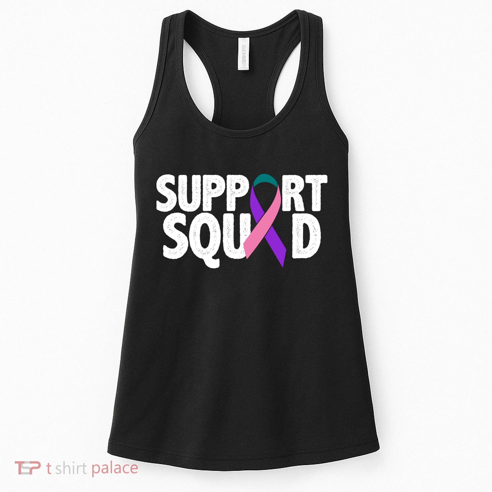 Thyroid Cancer Support Squad Teal Purple Pink Ribbon Women's Tank Top