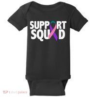 Thyroid Cancer Support Squad Teal Purple Pink Ribbon Baby Bodysuit thumb 0