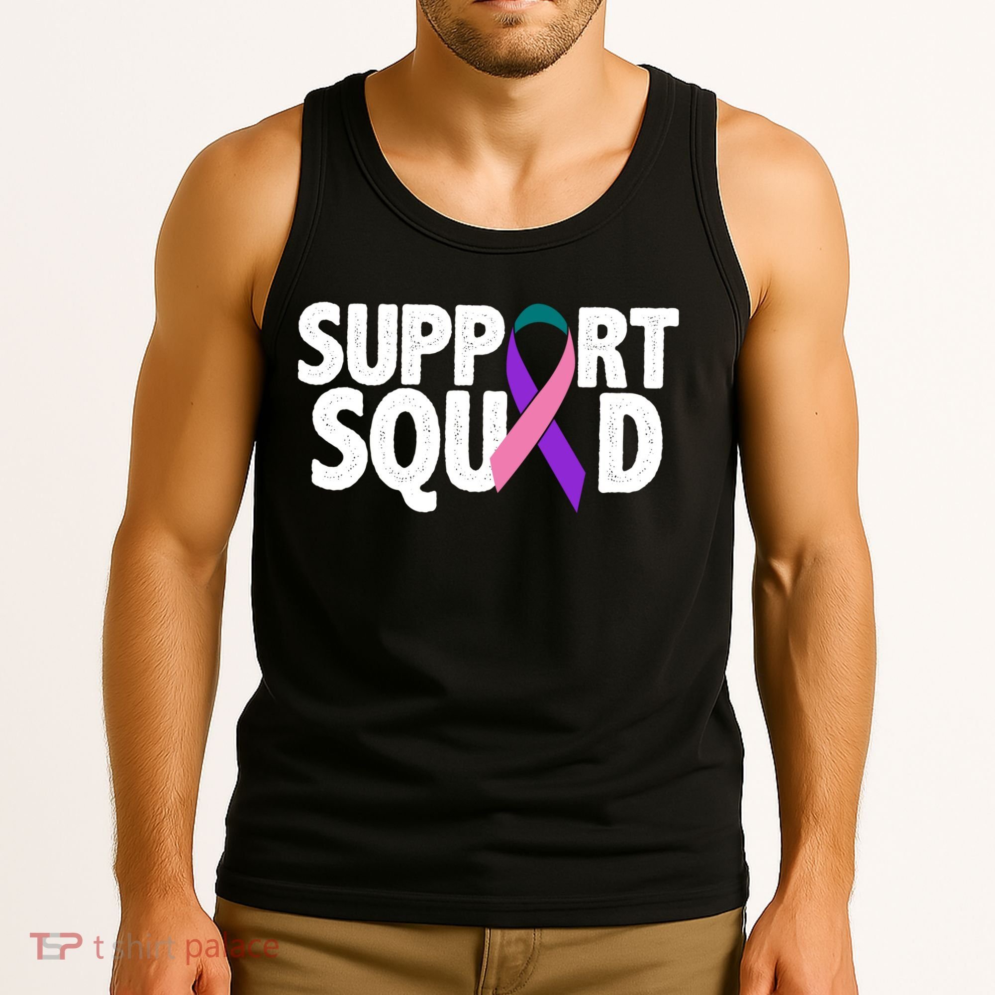 Thyroid Cancer Support Squad Teal Purple Pink Ribbon Tank Top