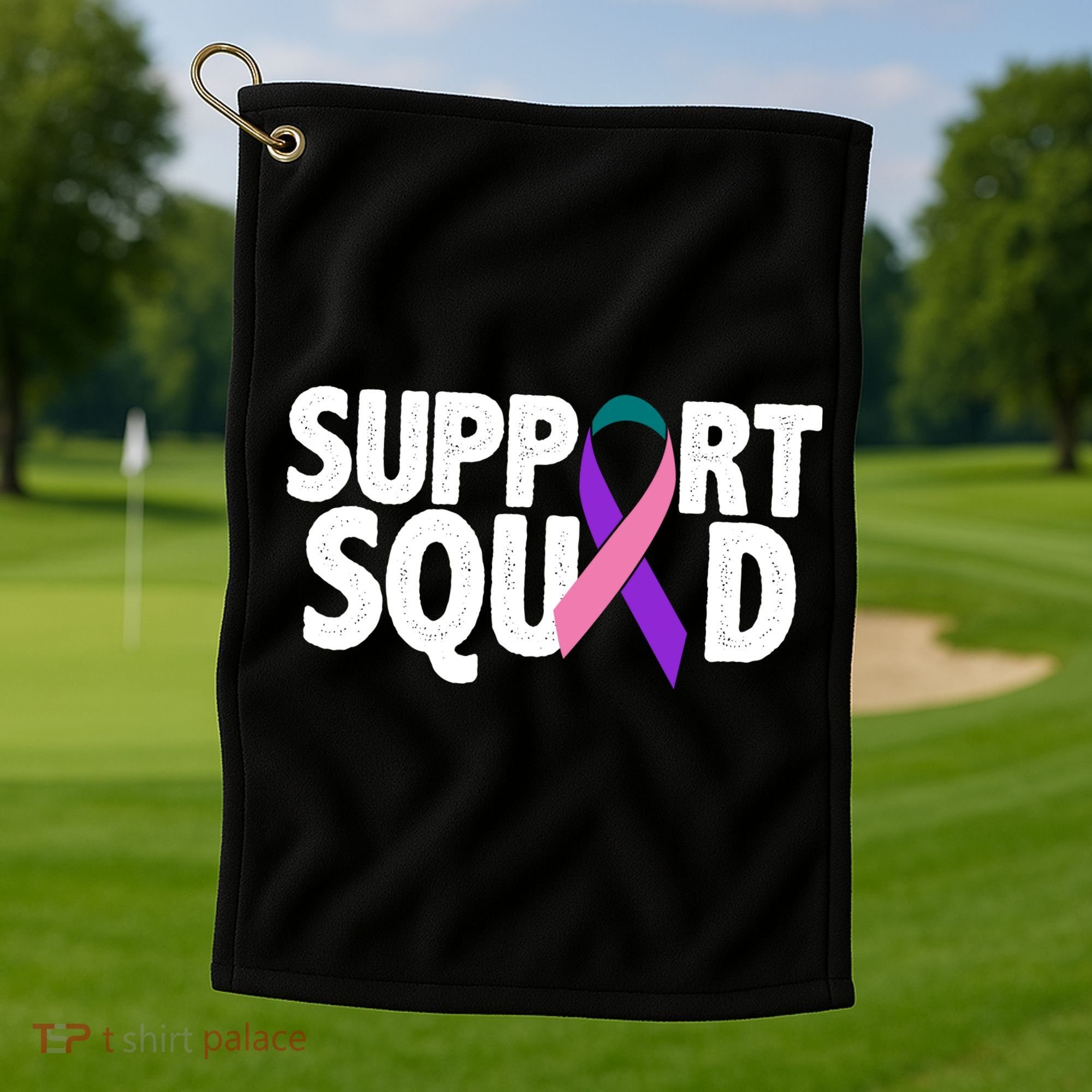 Thyroid Cancer Support Squad Teal Purple Pink Ribbon Golf Towel