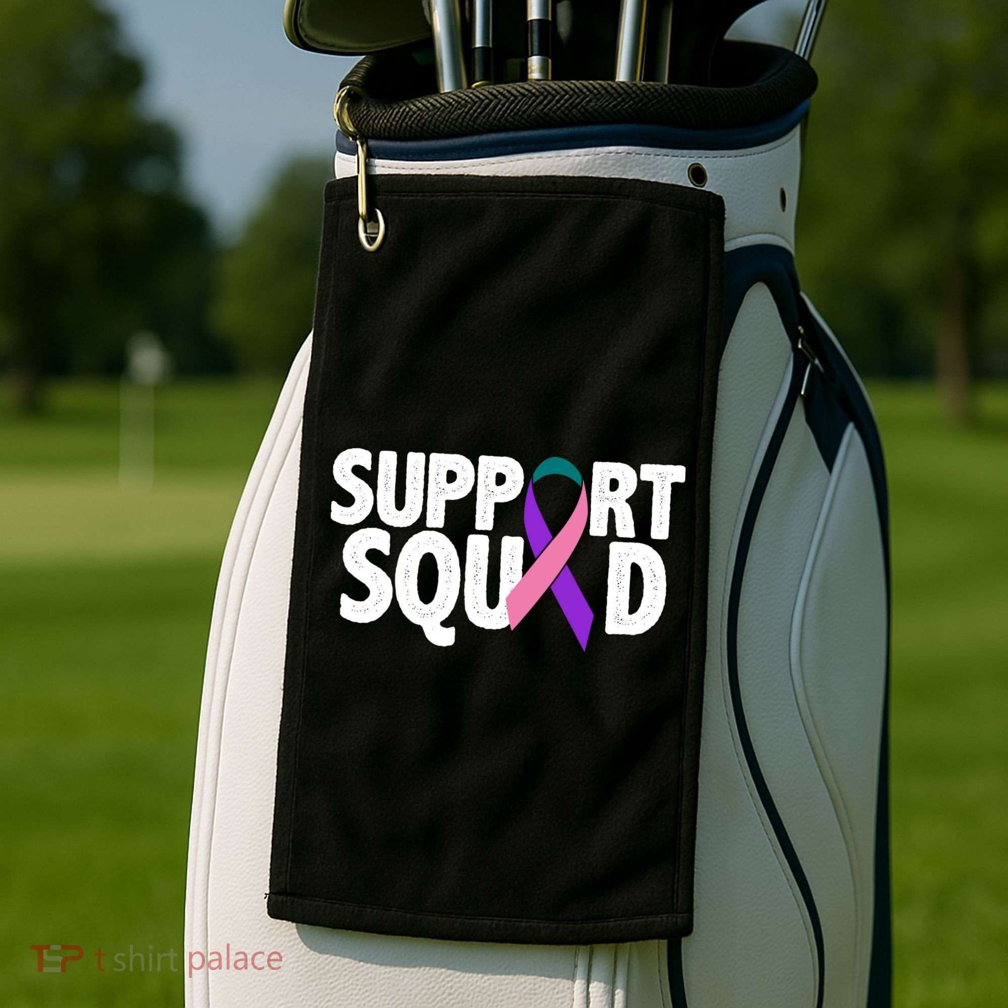 Thyroid Cancer Support Squad Teal Purple Pink Ribbon Golf Towel