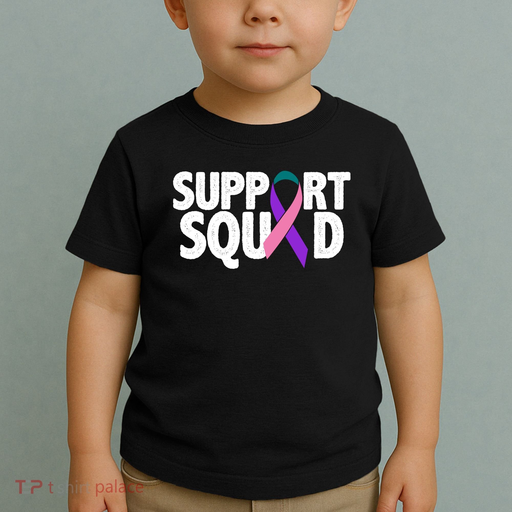 Thyroid Cancer Support Squad Teal Purple Pink Ribbon Toddler T-Shirt