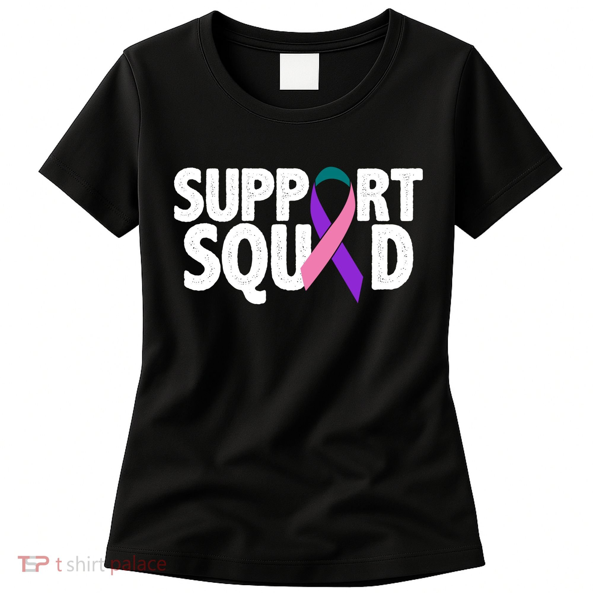 Thyroid Cancer Support Squad Teal Purple Pink Ribbon Women's T-Shirt