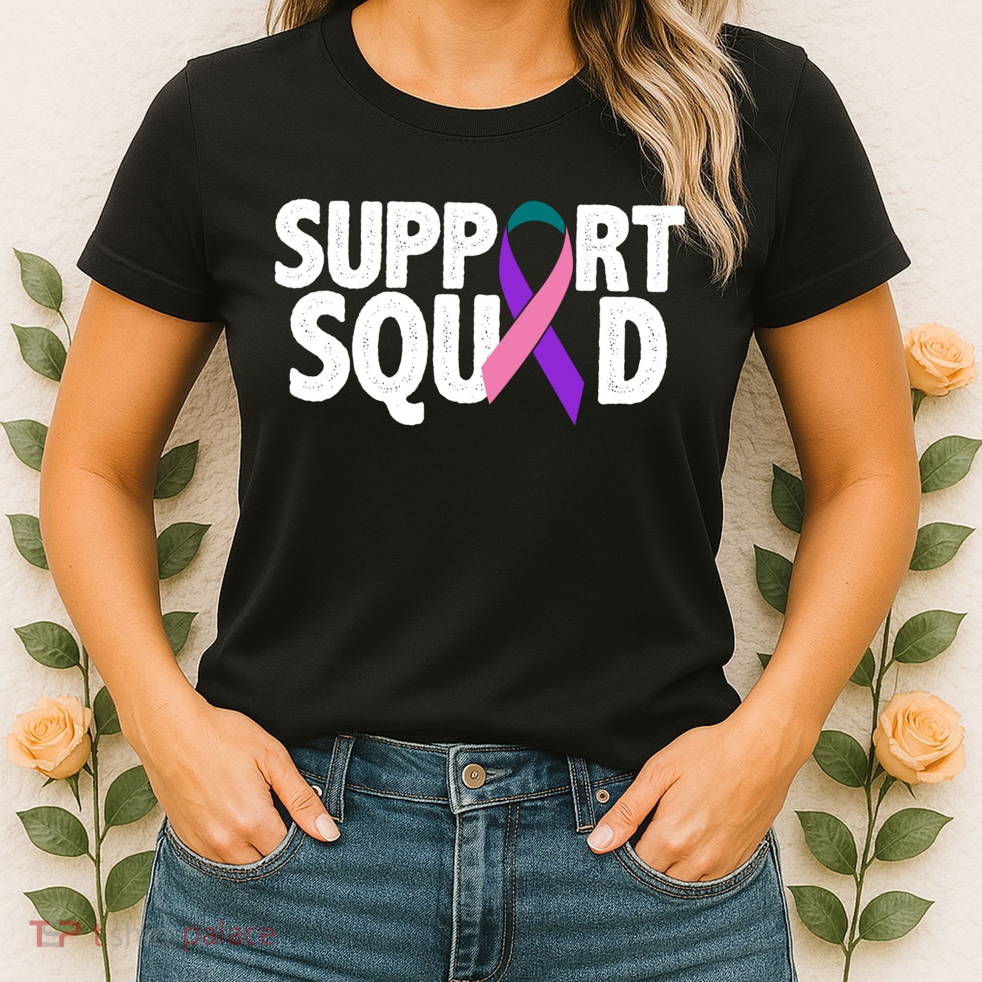 Thyroid Cancer Support Squad Teal Purple Pink Ribbon Women's T-Shirt