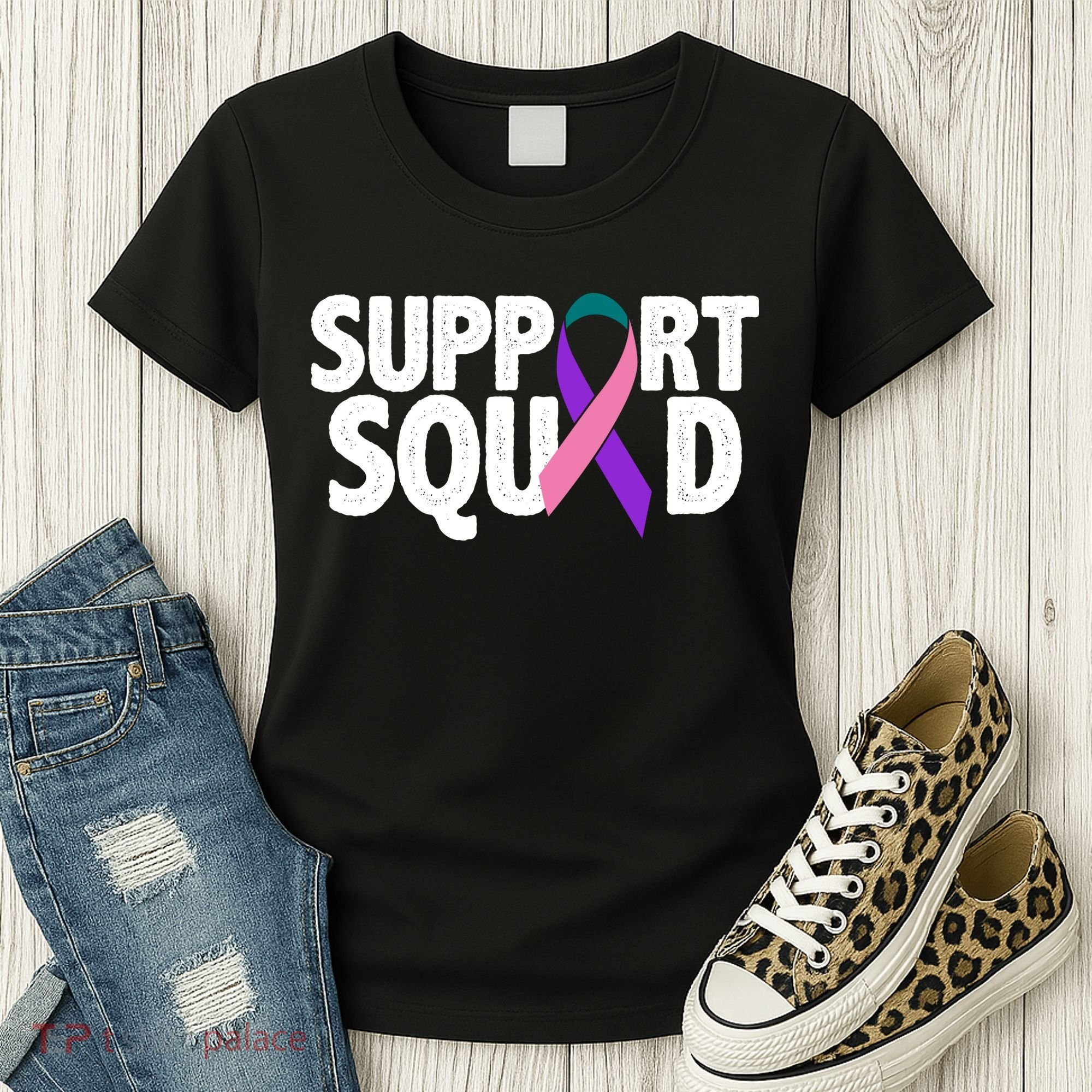 Thyroid Cancer Support Squad Teal Purple Pink Ribbon Women's T-Shirt