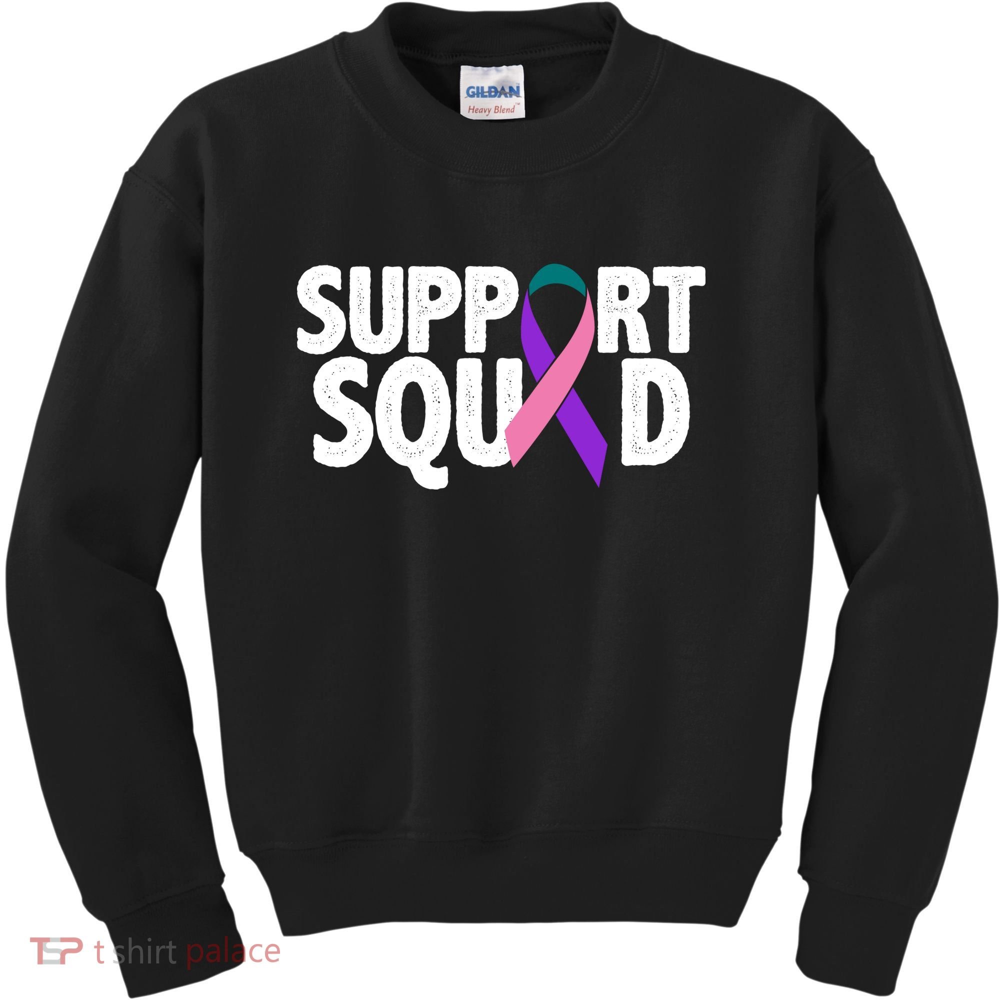 Thyroid Cancer Support Squad Teal Purple Pink Ribbon Kids Sweatshirt