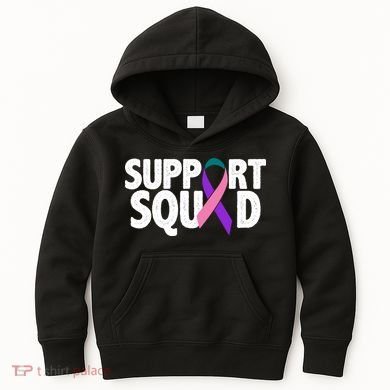 Thyroid Cancer Support Squad Teal Purple Pink Ribbon Kids Hoodie